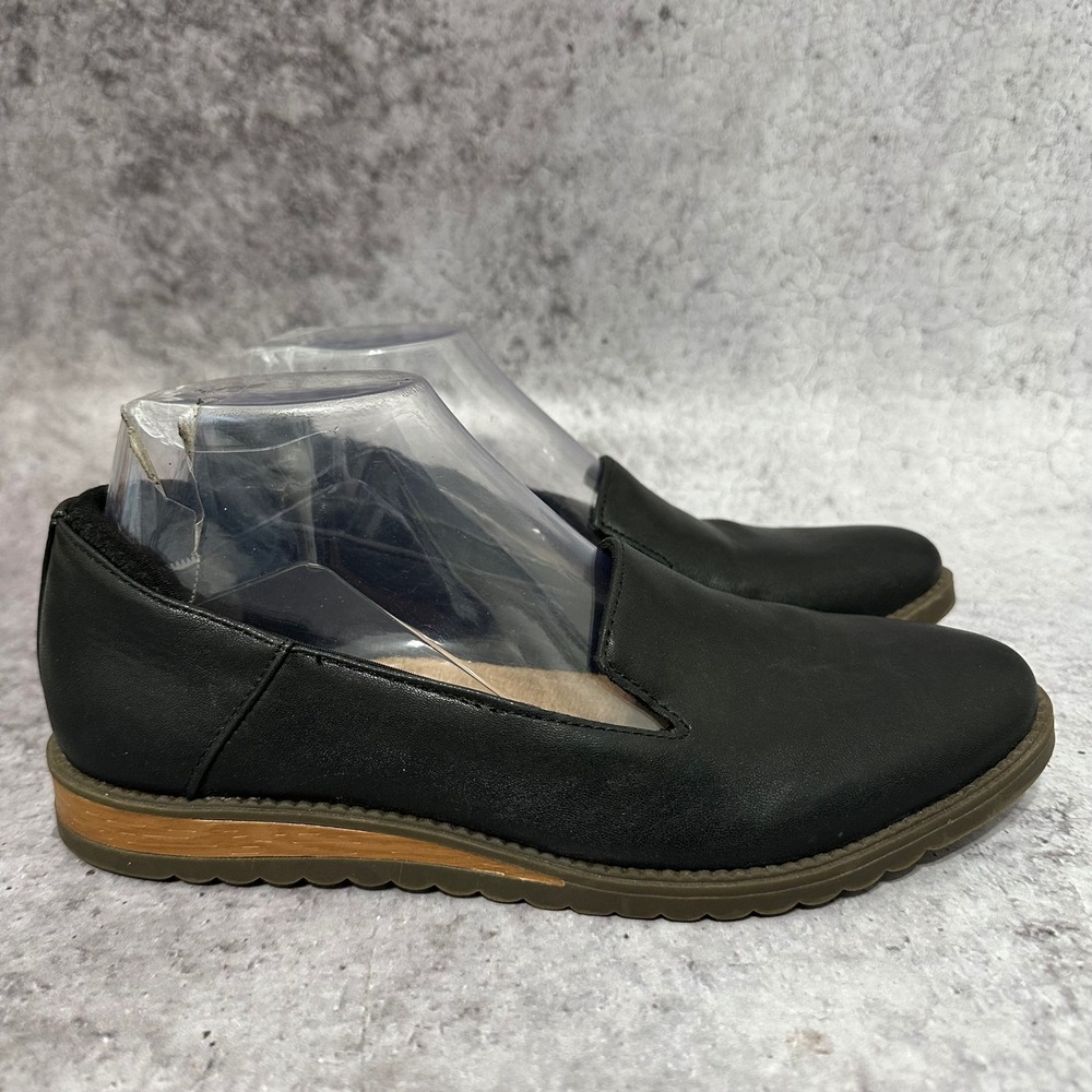 Dr. Scholls Jetset Loafers Womens 8 Black Faux Wood Wedge Heel Comfort Shoes